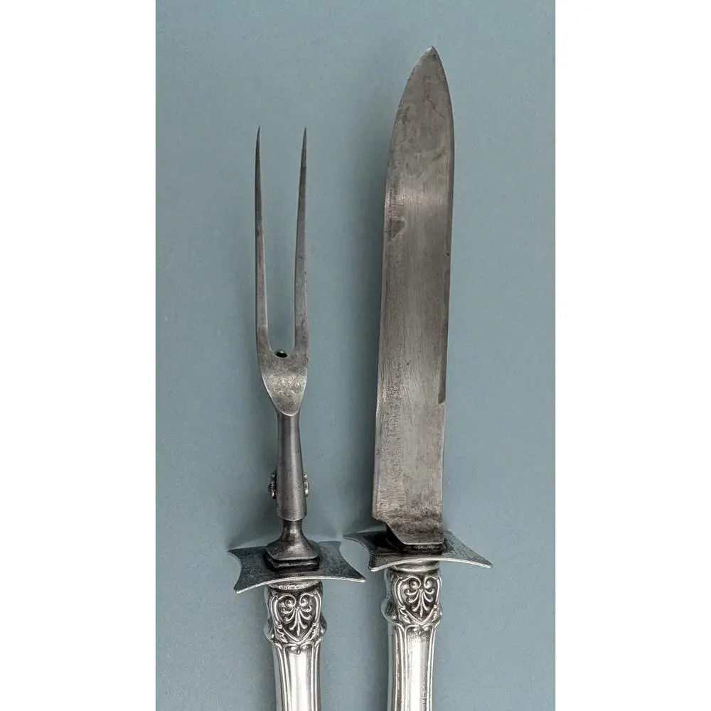 Gorham Sterling Silver Carving Set 2 Piece Knife and Fork New Queens Pattern